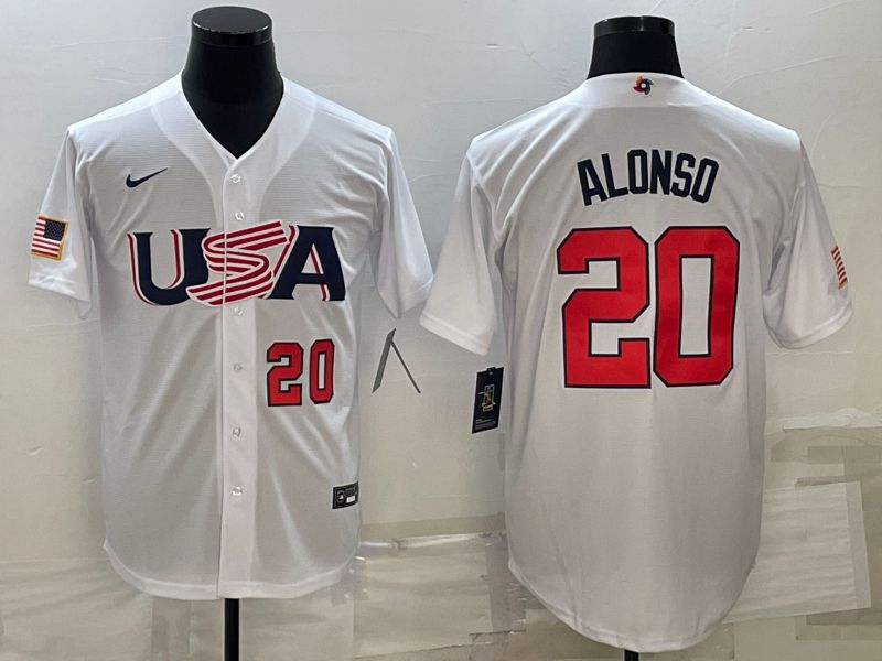 Men 2023 World Cub USA 20 Alonso White Nike MLB Jersey4